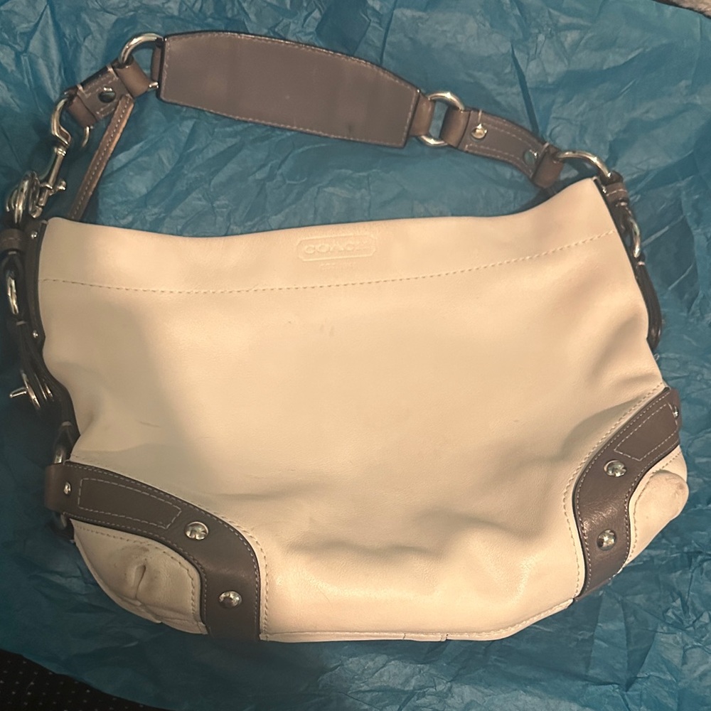 Coach Cream and Brown Shoulder Bag